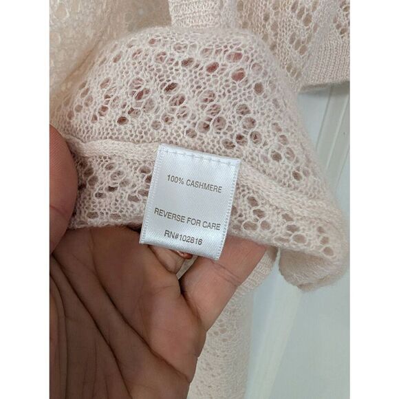 Garnet Hill Cashmere Cardigan Sweater‎ women's Small cream open knit 3/4 sleeve - Picture 4 of 7